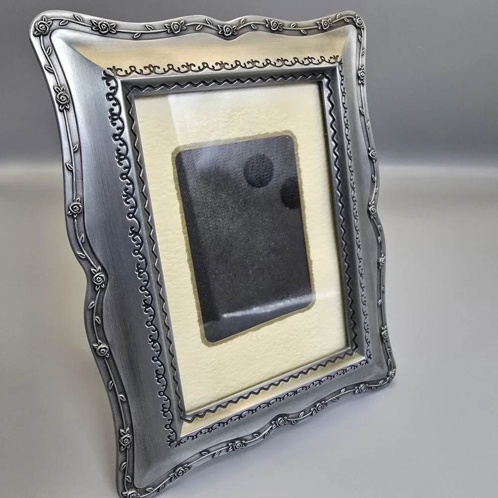 Malden Ornate Silver Tone Photo Frame Floral Border Holds 3.5